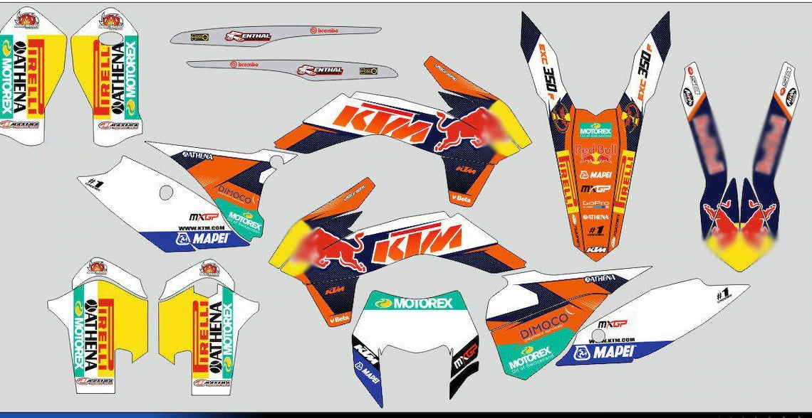 Rd Bull design for motorcycle Kawasaki Yamaha KTM Honda Husqvarna Suzuki Husaberg Loncin, motocross custom vinyl decal graphic kit